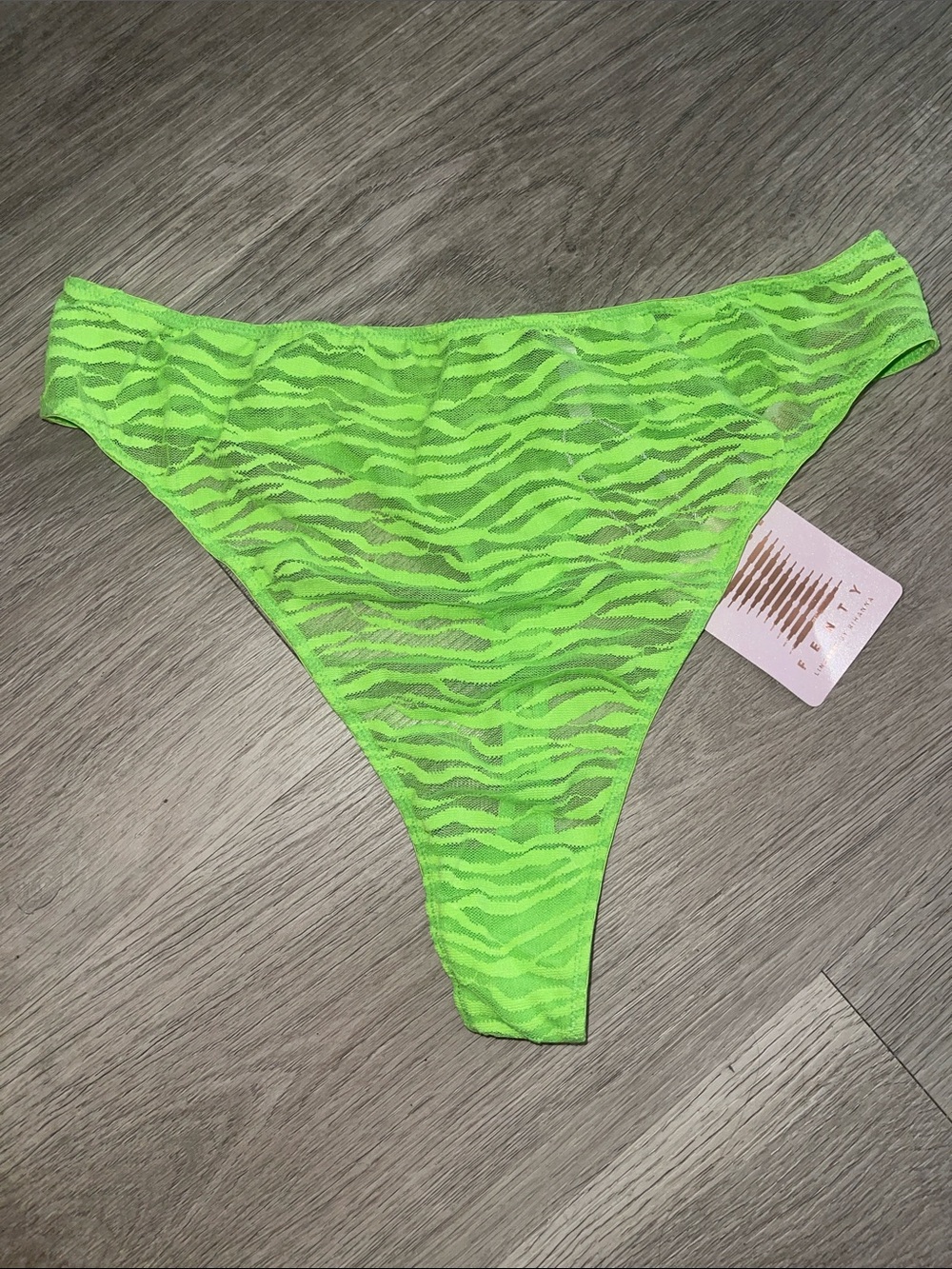 Rihannas savage x Fenty Neon Green Zebra Lace Thong